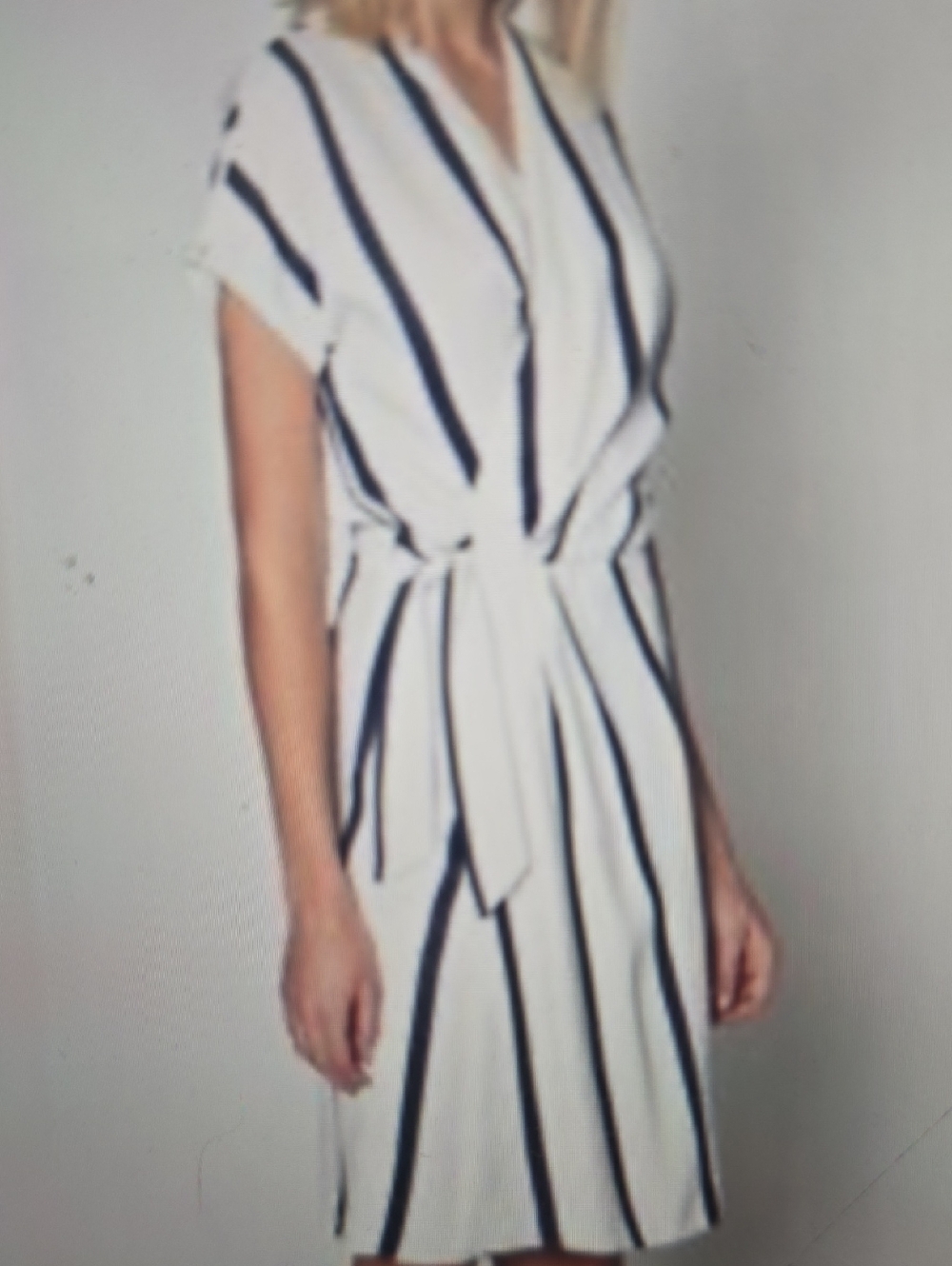 Equipment White Wrap Dress with Navy Vertical Stripes XS